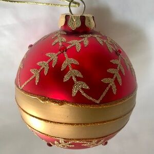 Big Round Glass Gold and Red Christmas Tree Ornament